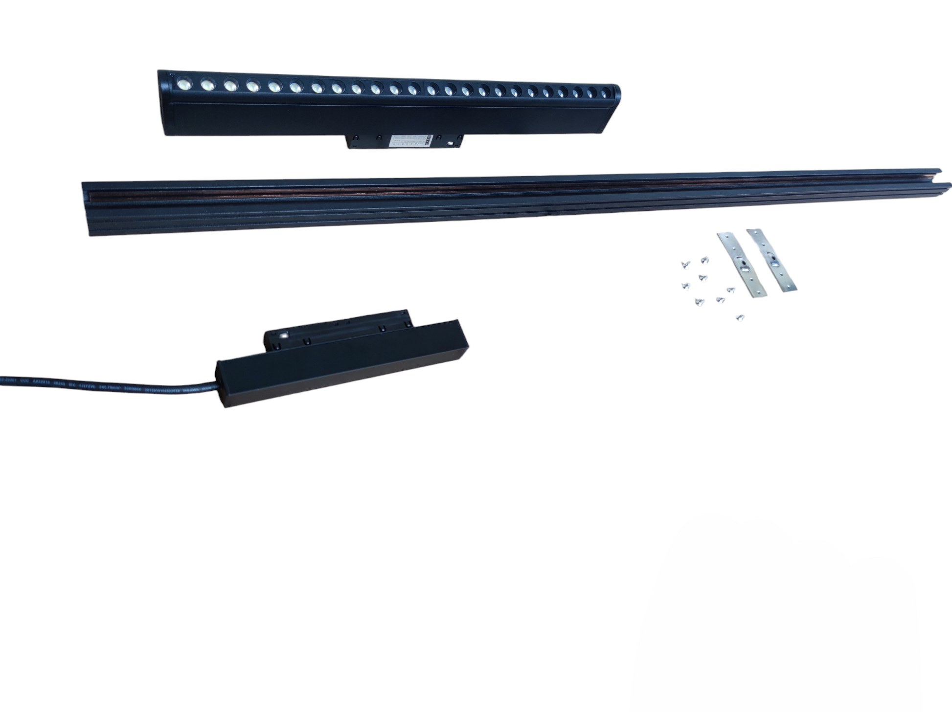 ILLUMIQ TERRA 24W LED Rotary Grille Track Light 220V with black track and mounting hardware components