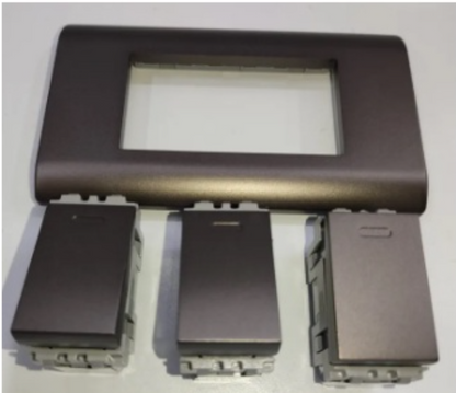 3 Gang dark gray electrical switch plate with three matching switches from Electx Electrical Supply