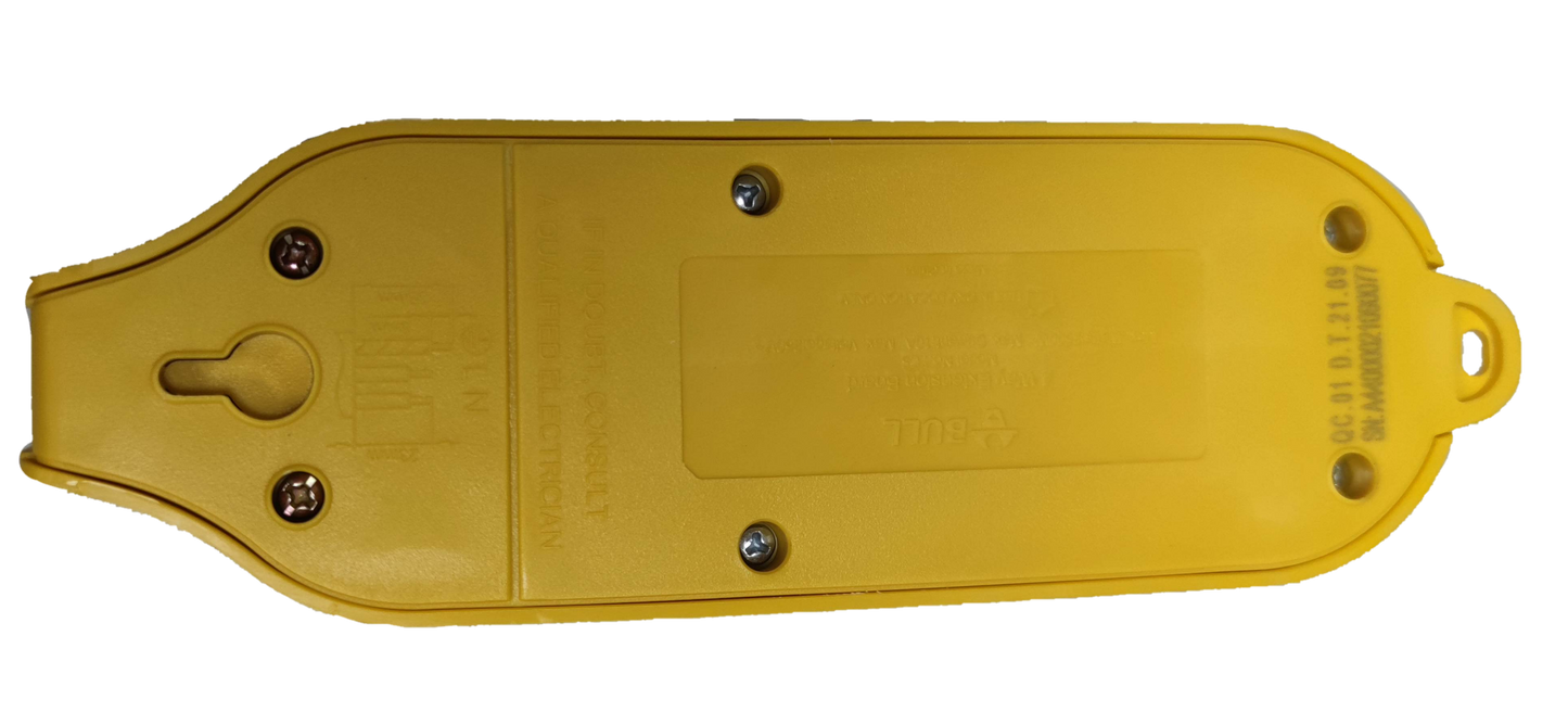 Bull 4 Gang Surface Type GNTP-C5 yellow plastic power point back view with screw holes