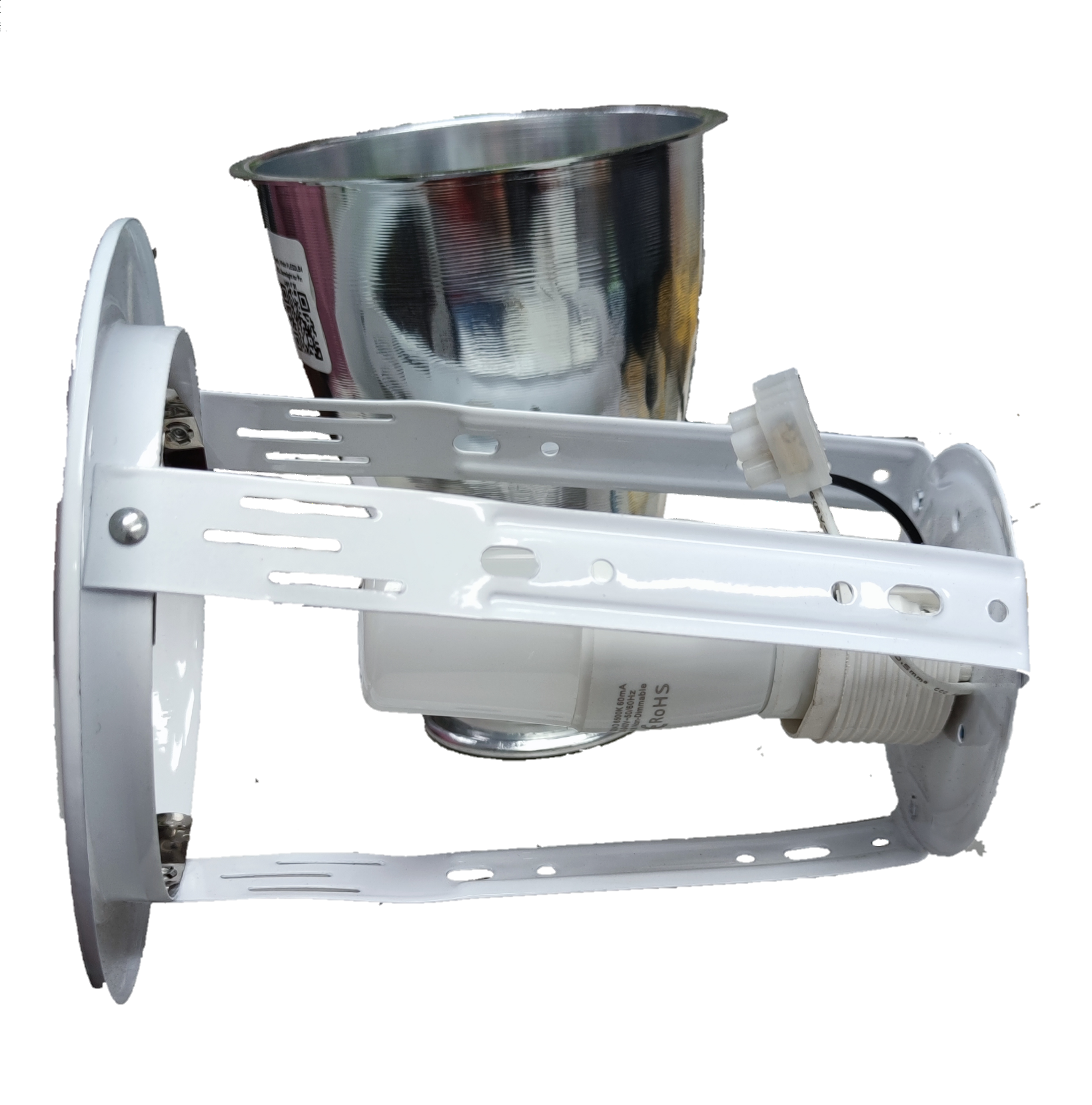 Omni & Firefly 4 inch LED pinlight housing with white adjustable mounting brackets and reflective interior