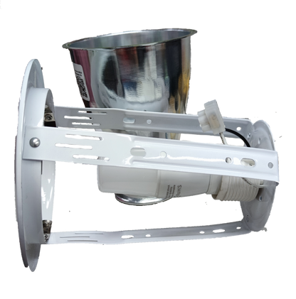 Omni & Firefly 4 inch LED pinlight housing with white adjustable mounting brackets and reflective interior
