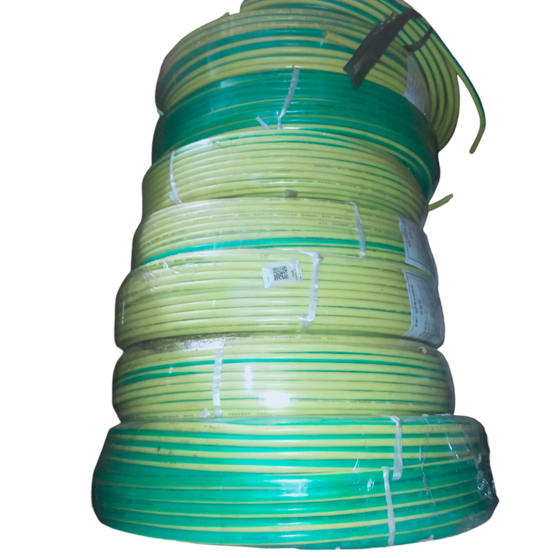 Grippes 50mm Grounding Cable coiled in green and yellow for electrical safety applications