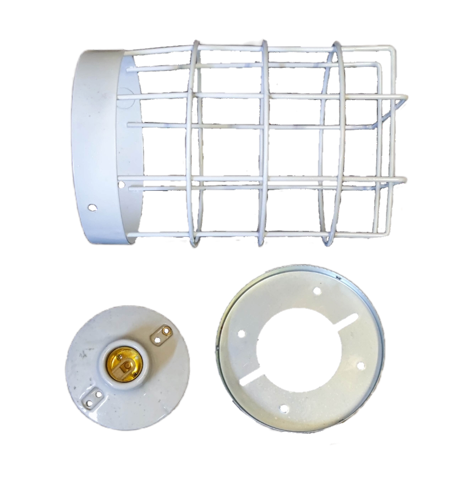 Amco E27 lamp guard lighting installation accessory with protective metal cage and mounting parts