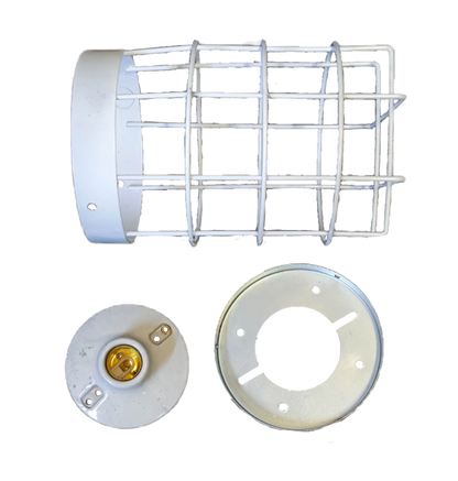 Amco E27 lamp guard lighting installation accessory with protective metal cage and mounting parts