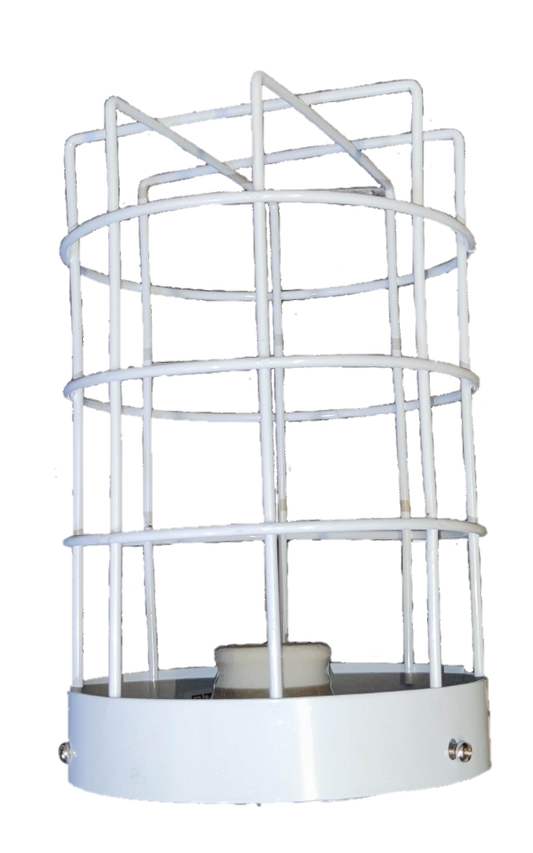 Amco white metal E27 lamp guard cage for lighting protection and safety