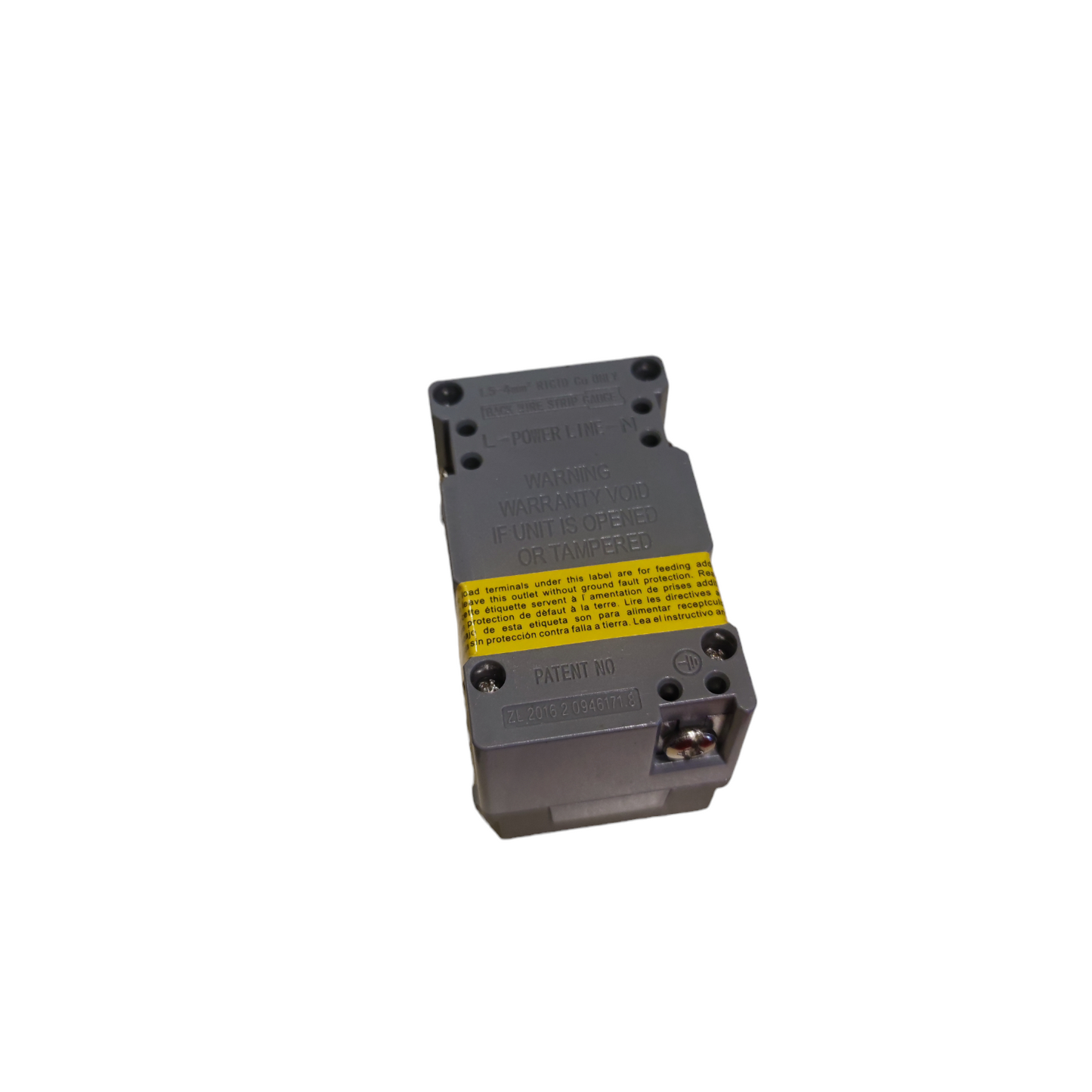 Royu GFCI Duplex Universal Outlet 20A 220V electrical power switch component with yellow warning label