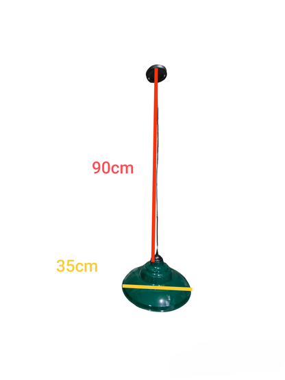 Amco Biglite green industrial pendant light fixture with 90cm cord and 35cm shade diameter