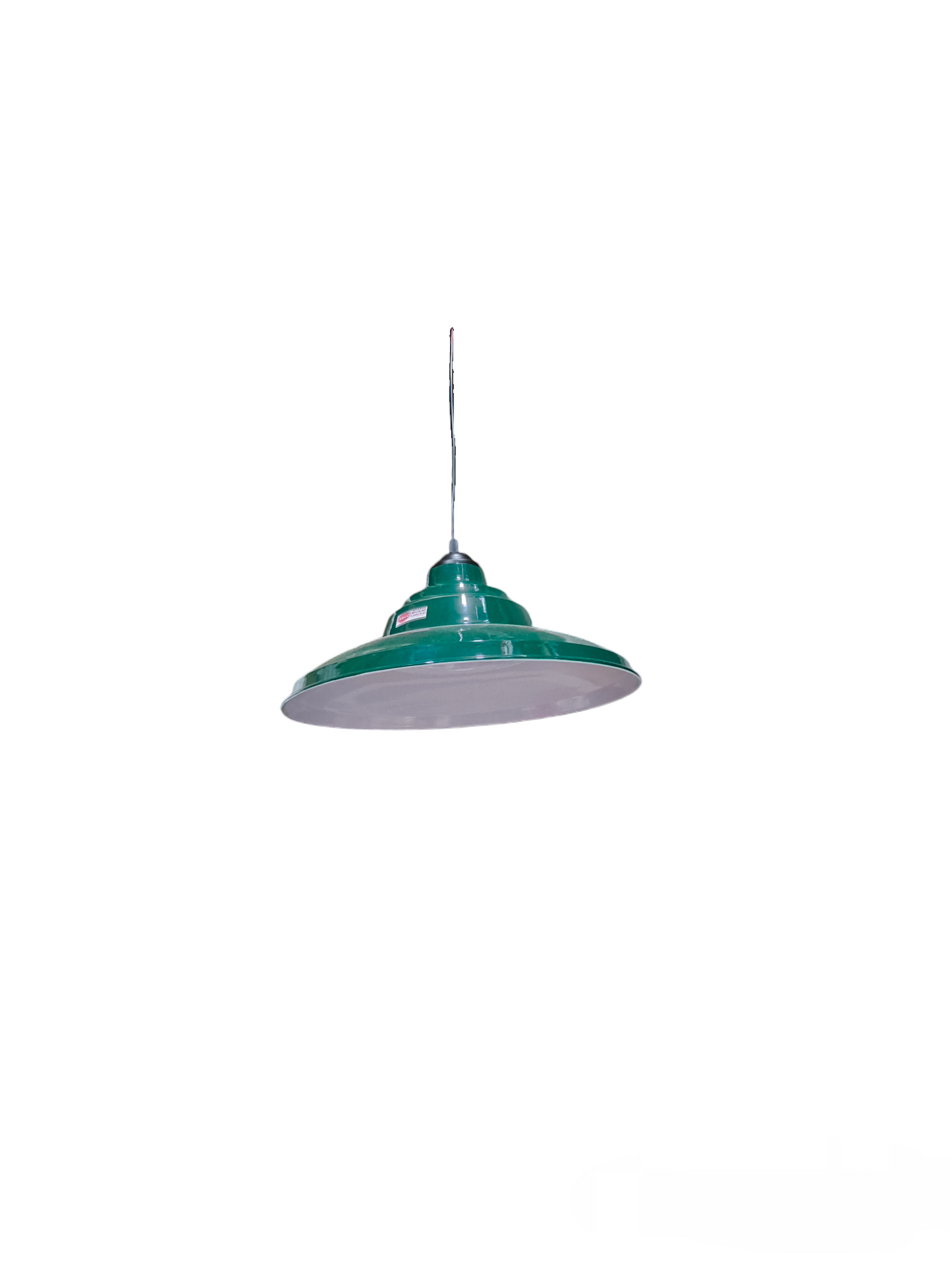 Amco & Biglite green industrial pendant light fixture with wide metal shade for ceiling lighting