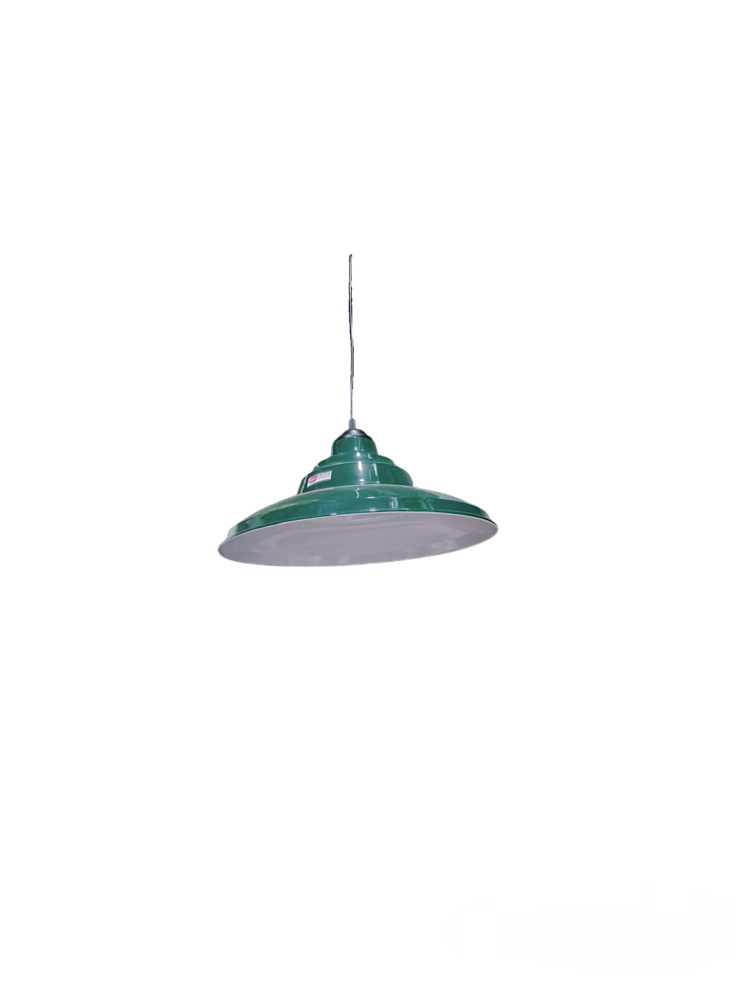 Amco & Biglite green industrial pendant light fixture with wide metal shade for ceiling lighting