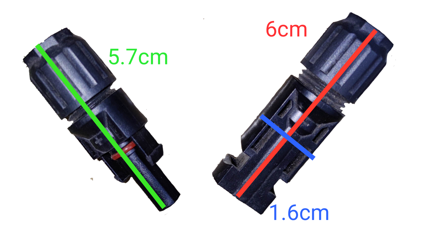 ZwitseRise MC4 Connector 1x1 IP67 showing electrical circuitry parts with size measurements