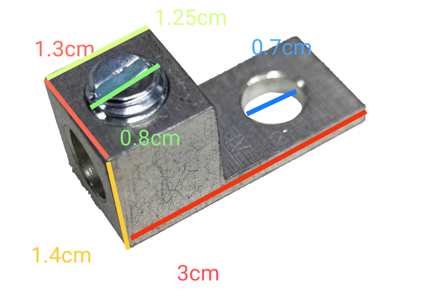 Grippes Mechanical Lugs 1 Hole - 30mm metal electrical connector with dimensions shown