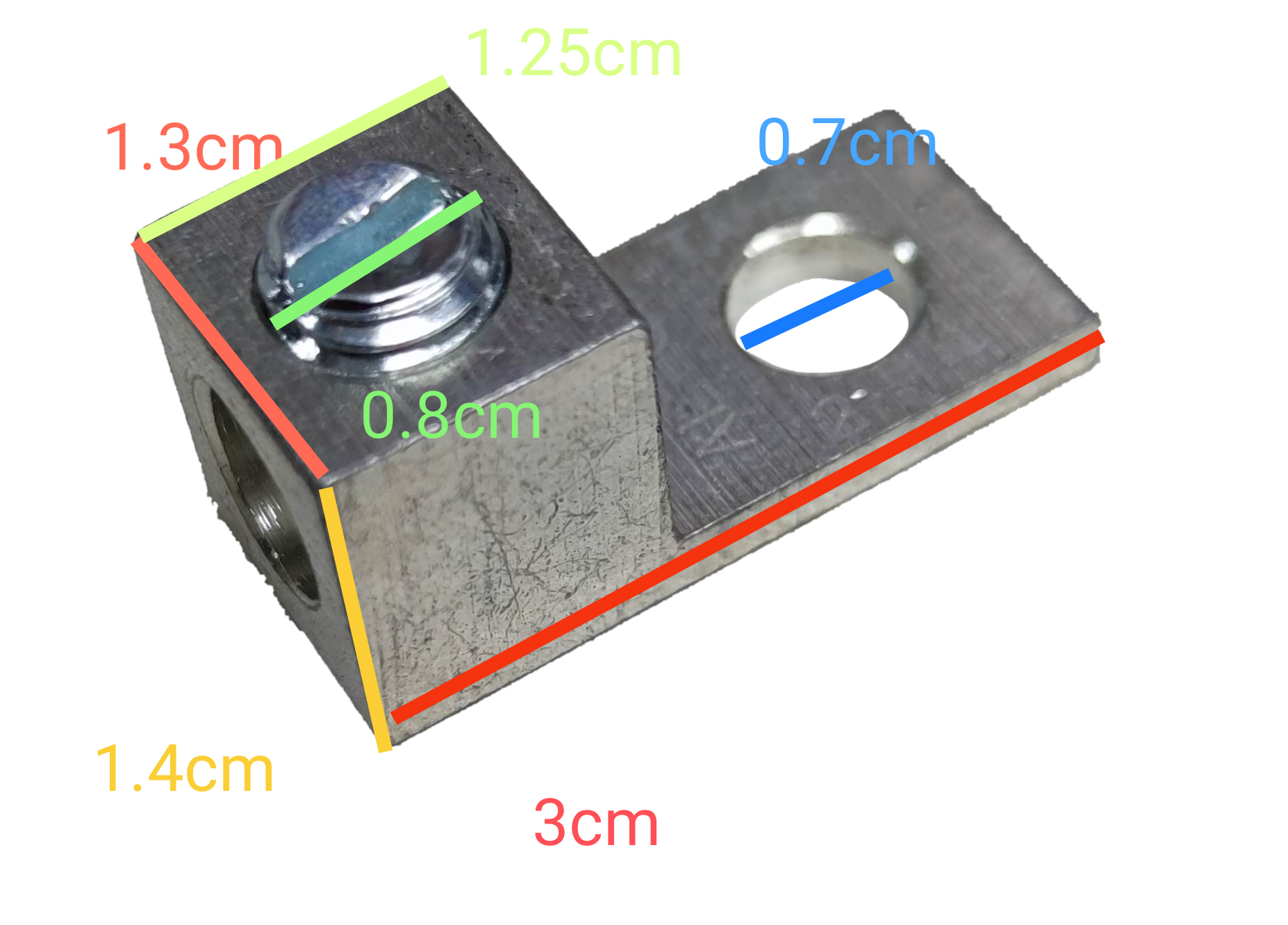 Grippes Mechanical Lugs 1 Hole - 30mm metal electrical connector with dimensions shown