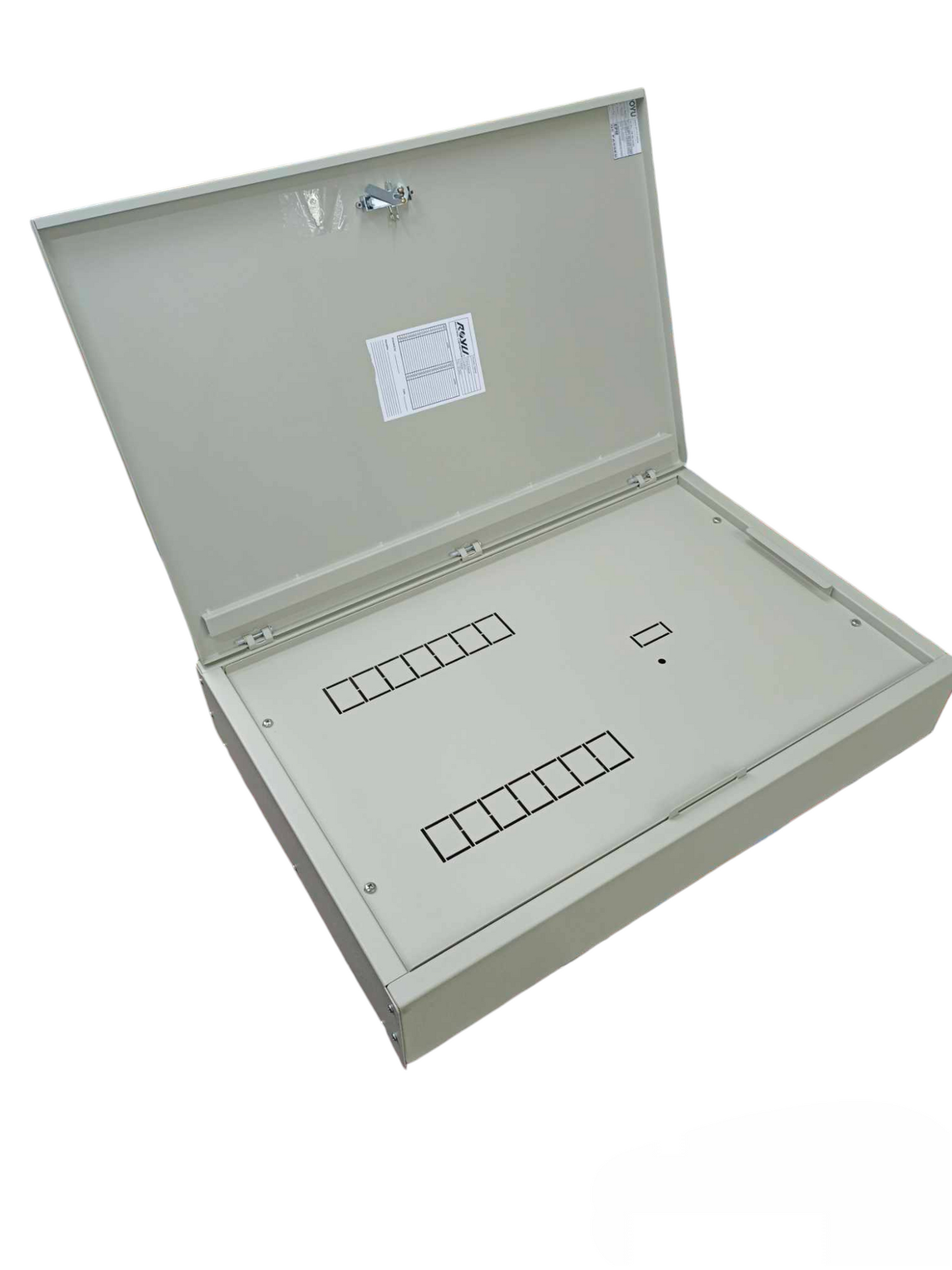 Schneider and Royu Panel Board For EZC250 Main 3 Pole metal enclosure with hinged cover open