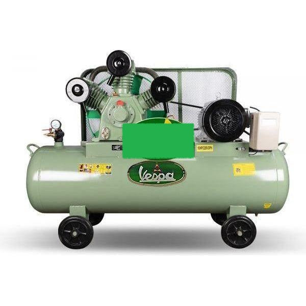 Vespa 10 HP Air Compressor in green with pressure gauge and protective metal mesh guard