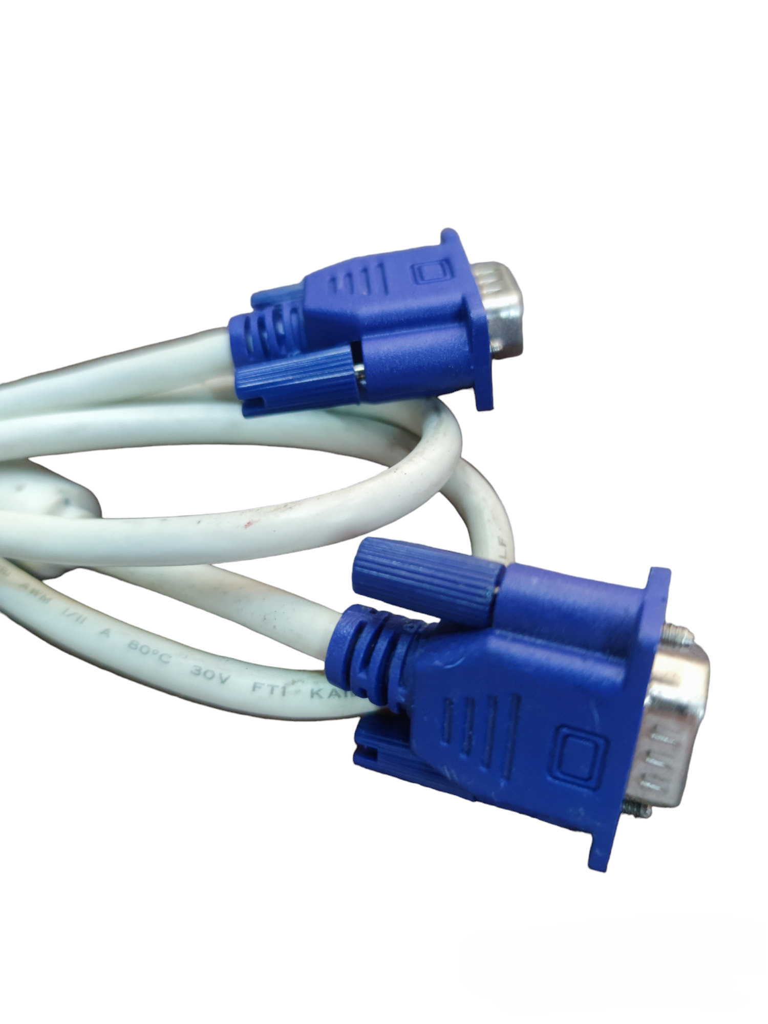 Grippes VGA Cable 1.5 Meters Male to Male with blue connectors and white cable jacket