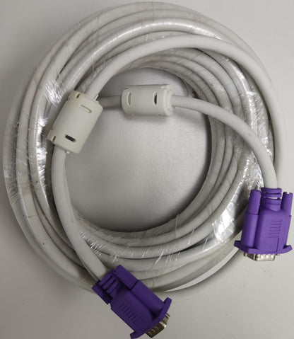Grippes VGA Cable 15 Meters with purple connectors and white cable coiled and wrapped in plastic