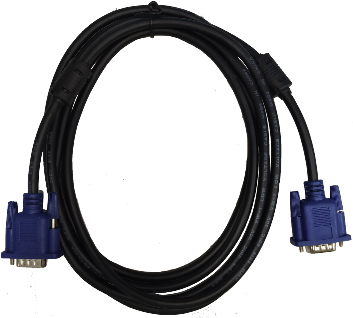 Grippes VGA Cable Male to Male with Blue Connectors and Black Cable for Video Transmission
