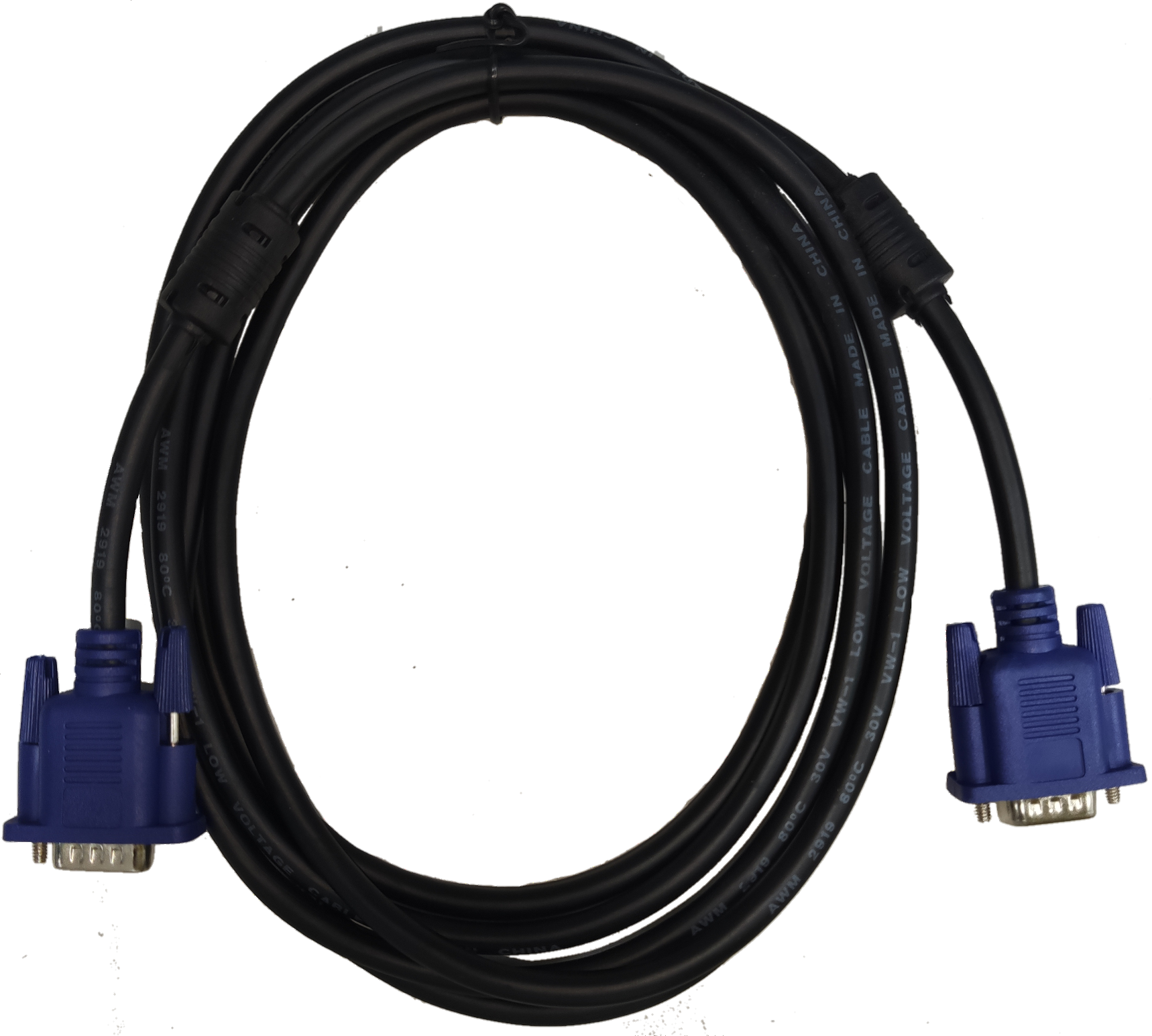 Grippes VGA Cable Male to Male with Blue Connectors and Black Cable for Video Transmission
