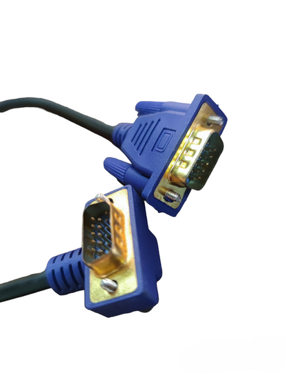 Grippes VGA Cable Male to Male with blue connectors and gold-plated pins for clear video signal