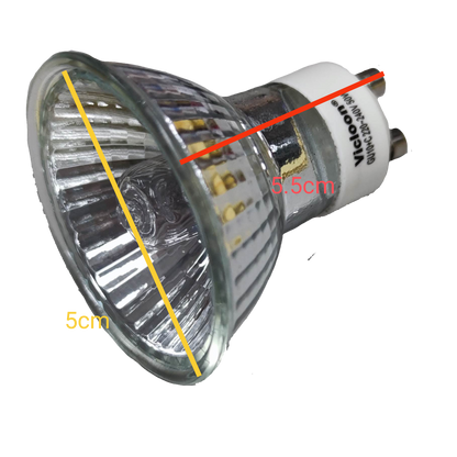 Vicloon GU10 halogen bulb 50W MR16 GU10 with a clear glass design and dimensions of 5.5cm and 5cm