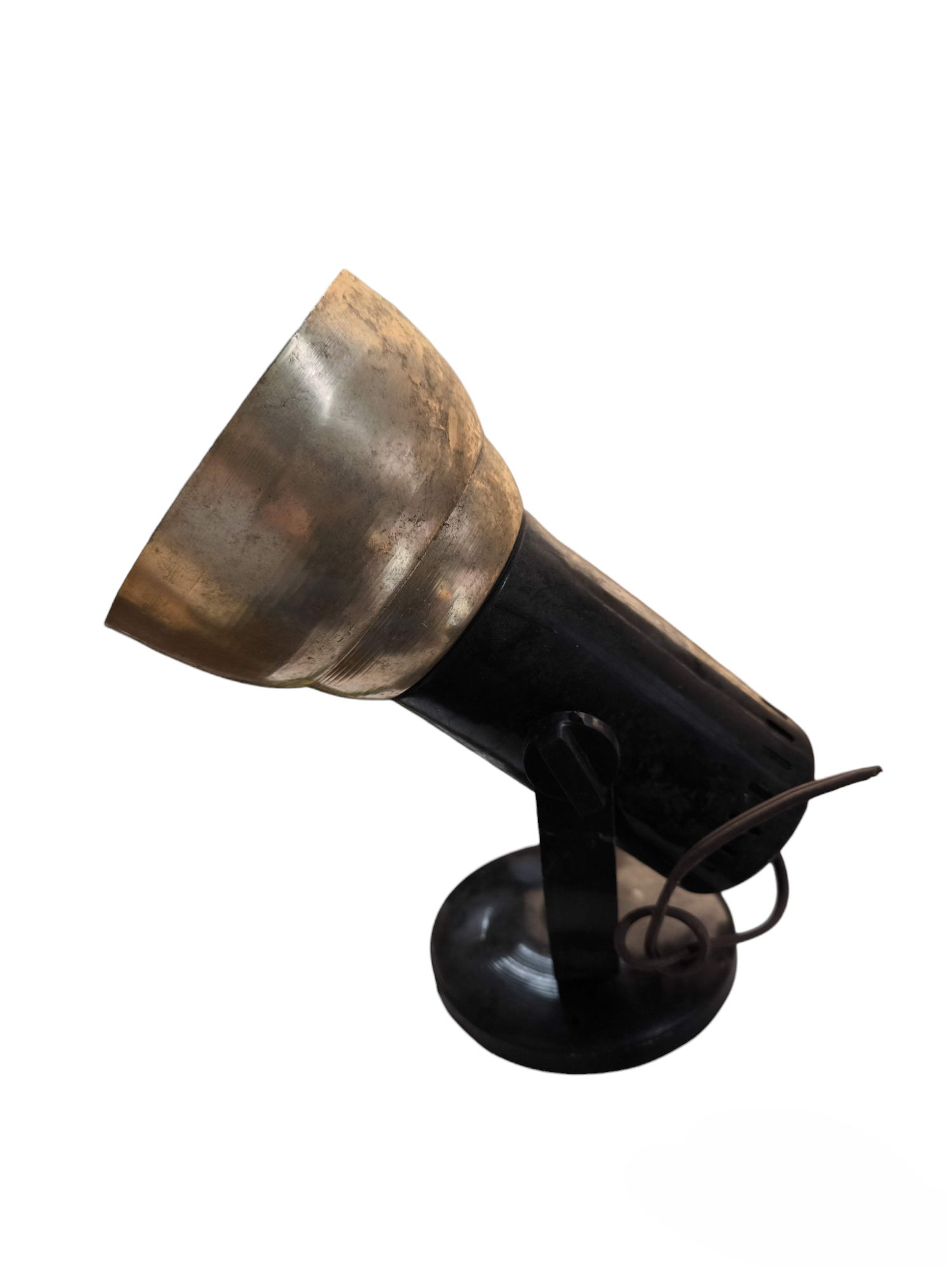 Local E27 spot light holder vintage brass reflector on adjustable black base with power cord