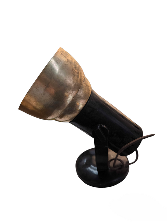 Local E27 spot light holder vintage brass reflector on adjustable black base with power cord