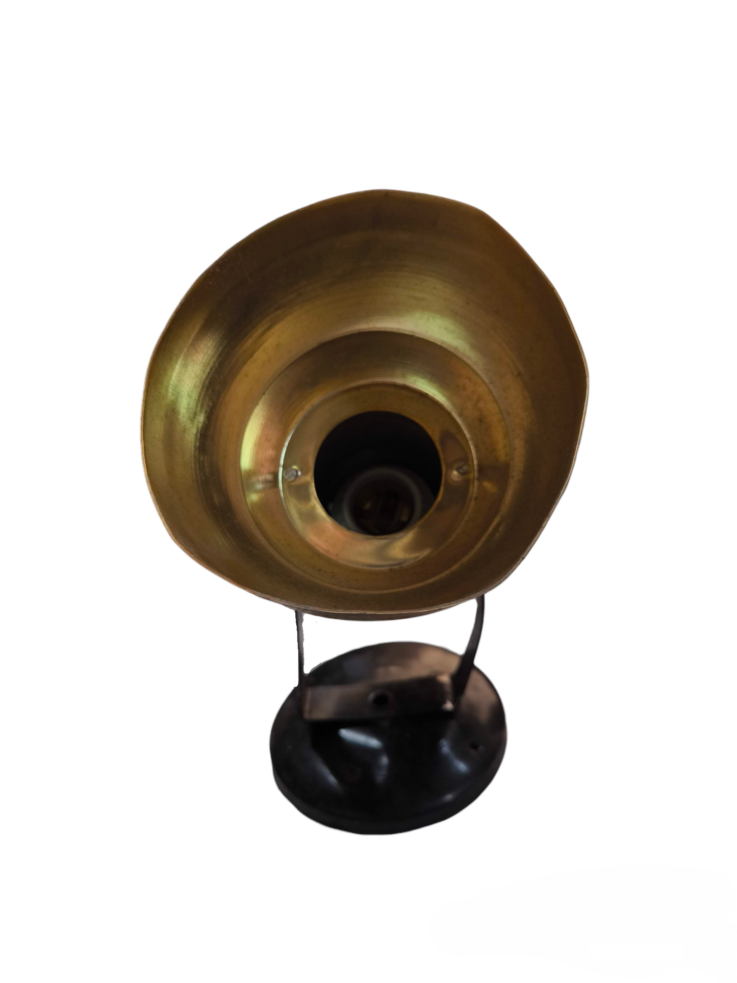 Local vintage brass reflector table lamp with black base and E27 spot light holder