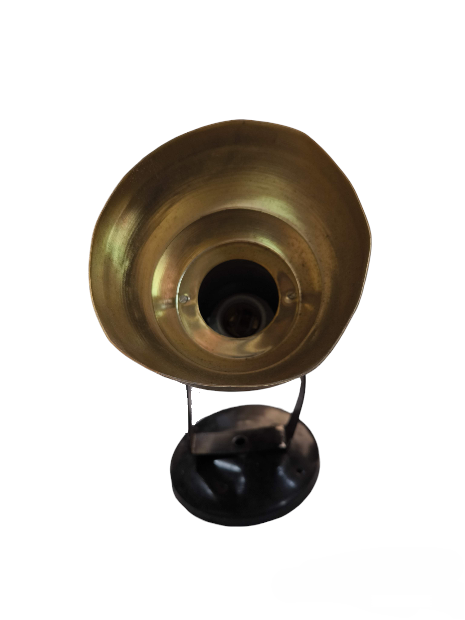 Local vintage brass reflector table lamp with black base and E27 spot light holder