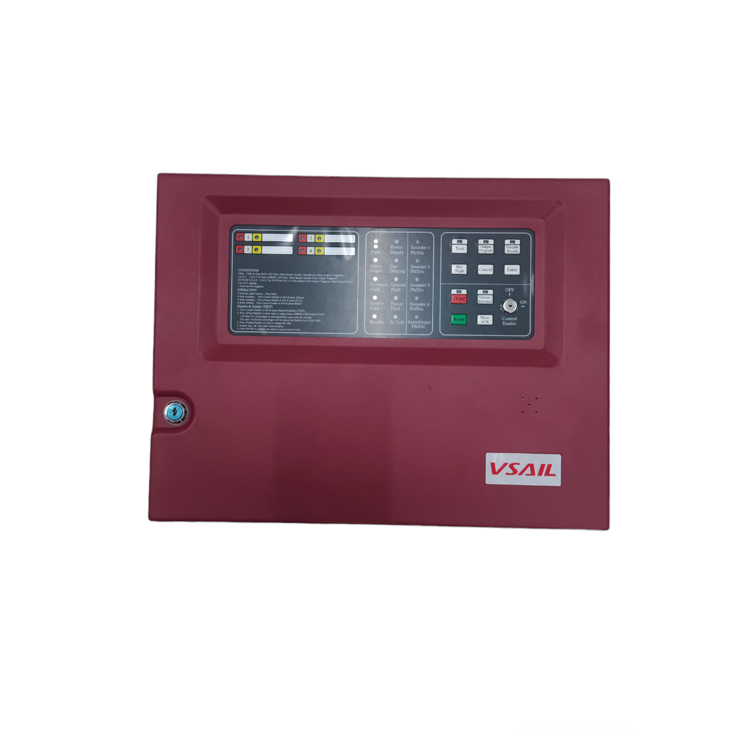 VSAIL Control Panel Conventional Type 8 Zones fire alarm system with display and control buttons