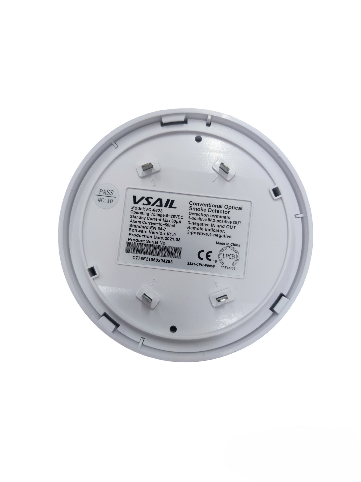VSAIL Smoke Detector with Base 24V DC white circular fire alarm device for safety