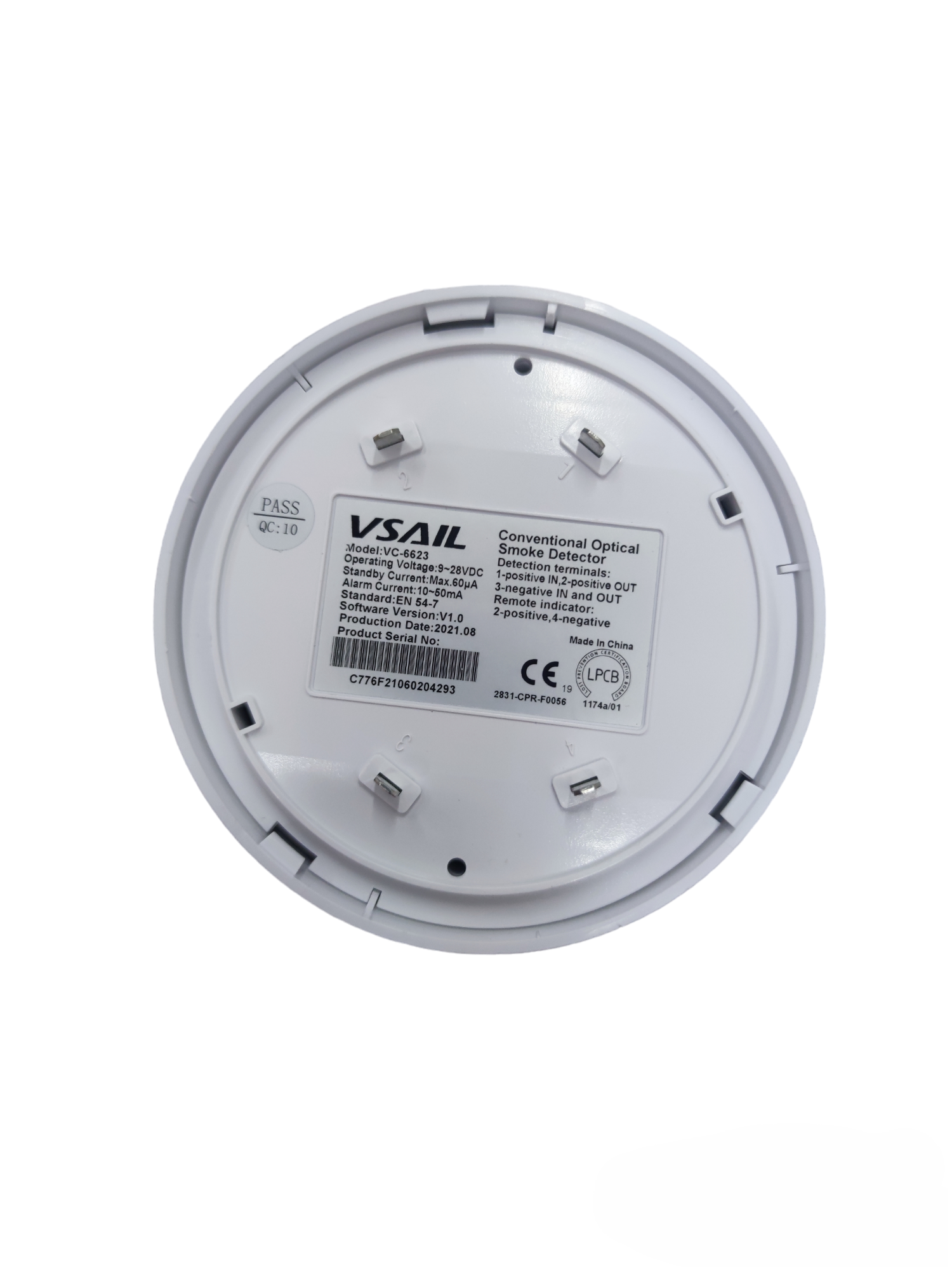VSAIL Smoke Detector with Base 24V DC white circular fire alarm device for safety