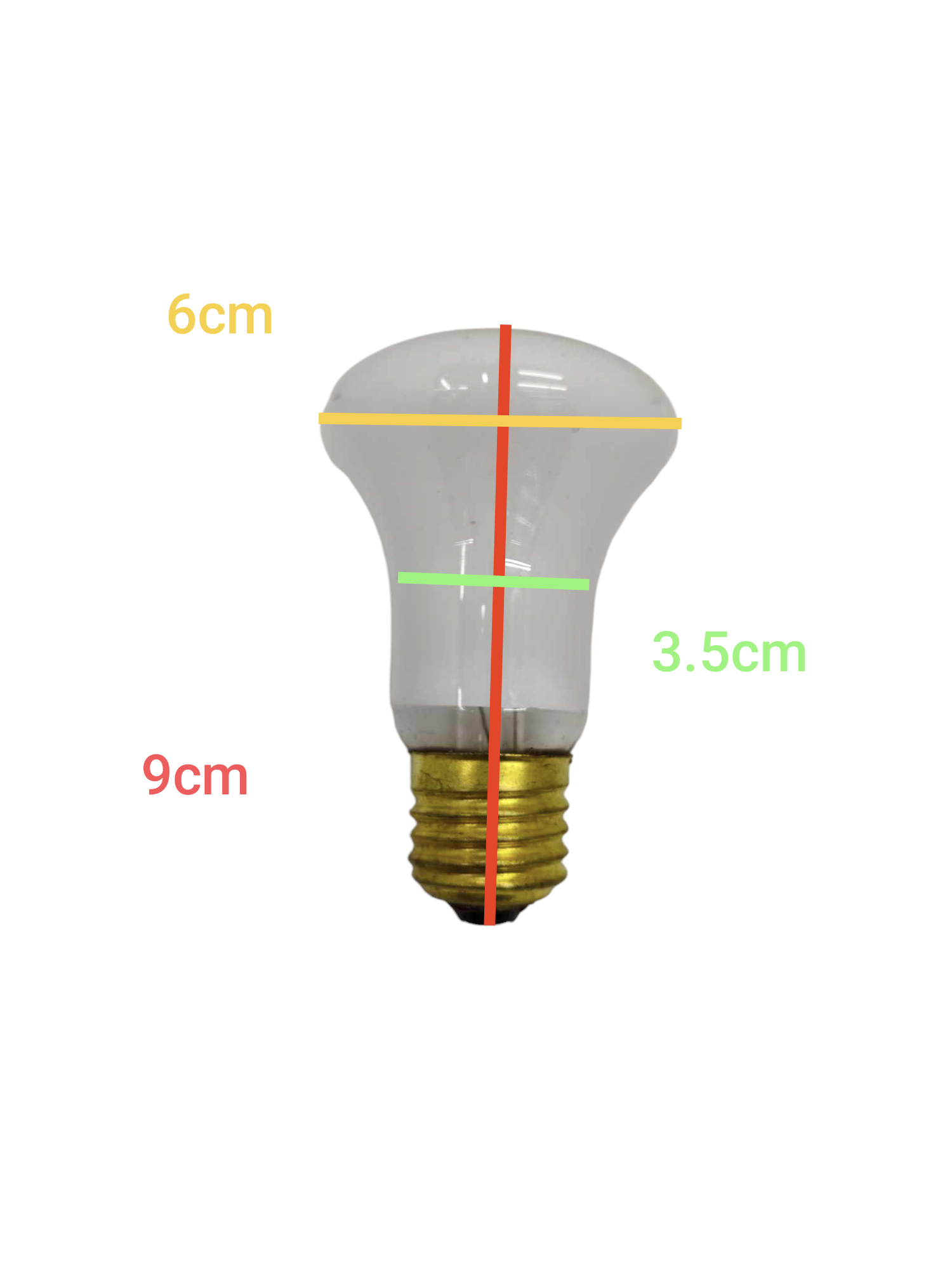 Warm White Lamp Standard E-27 with clear glass bulb and brass screw base, measuring 9 cm tall