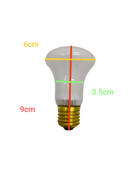Warm White Lamp Standard E-27 with clear glass bulb and brass screw base, measuring 9 cm tall