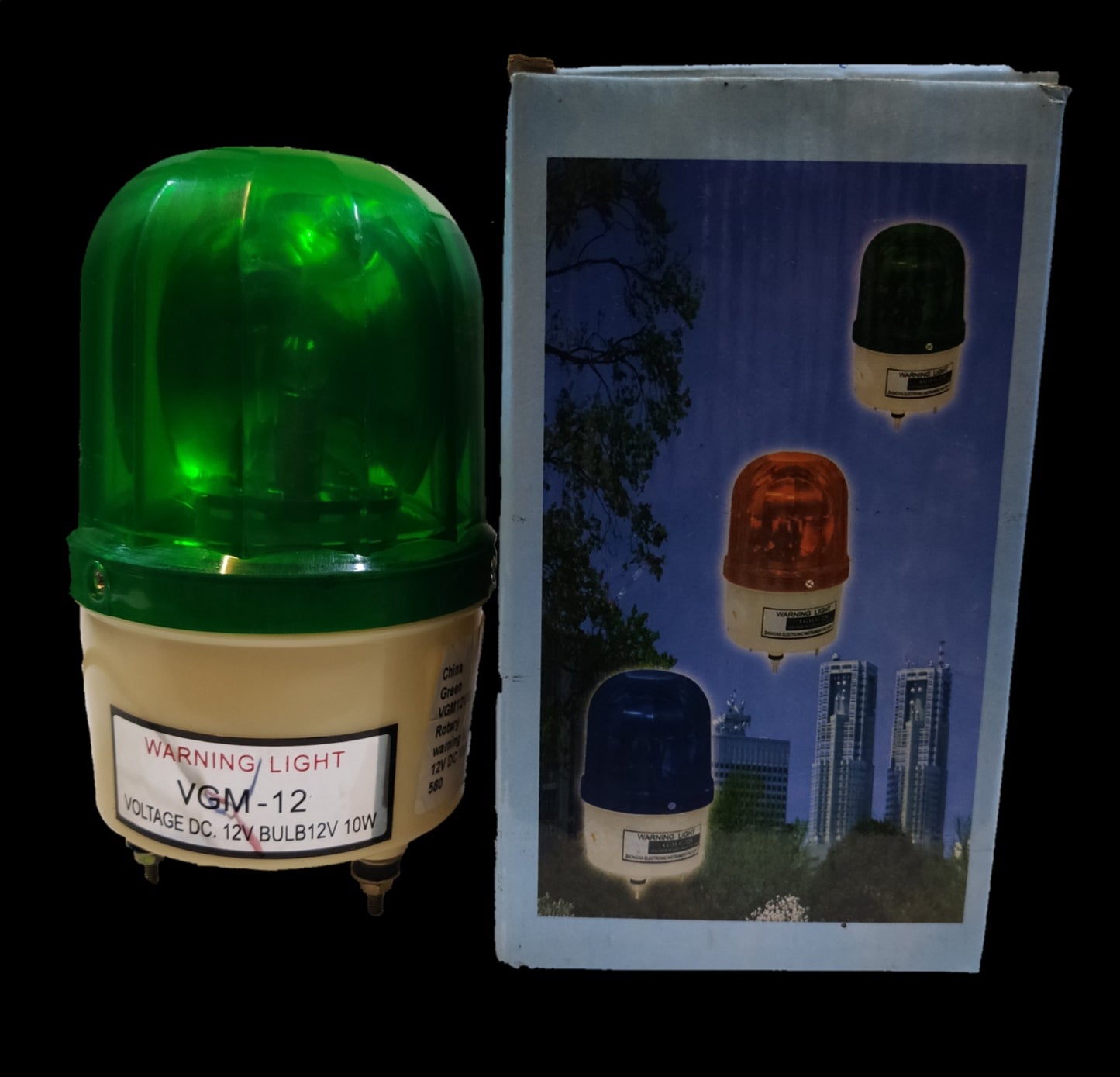 12V green revolving warning light with durable design, perfect for safety and emergency use