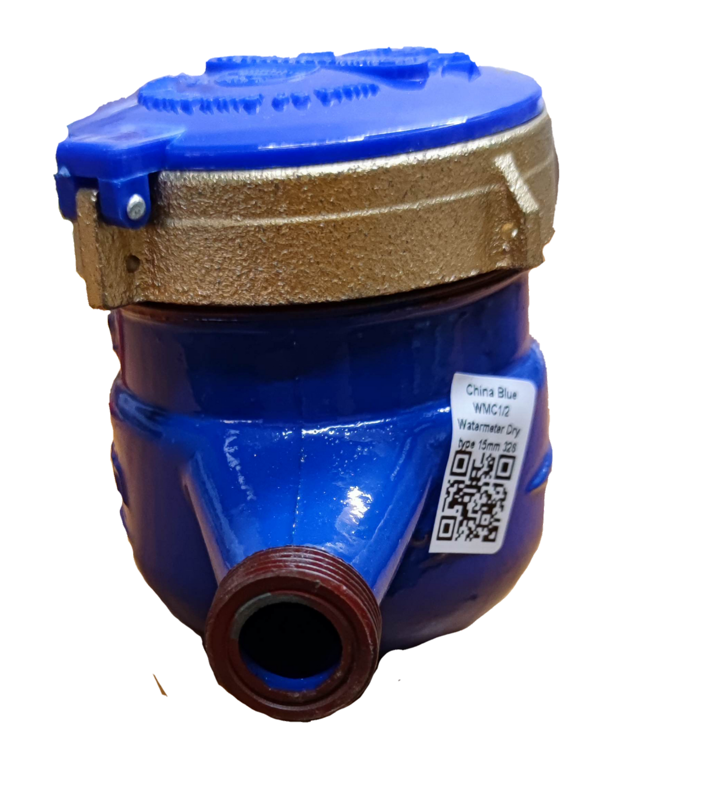 Blue Water Meter Metal Die Cast with brass top and threaded connection for fixture parts and valves