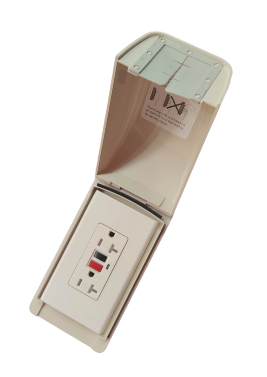 Omni Weatherproof 2 Gang Outlet GFCI with protective cover for outdoor power safety
