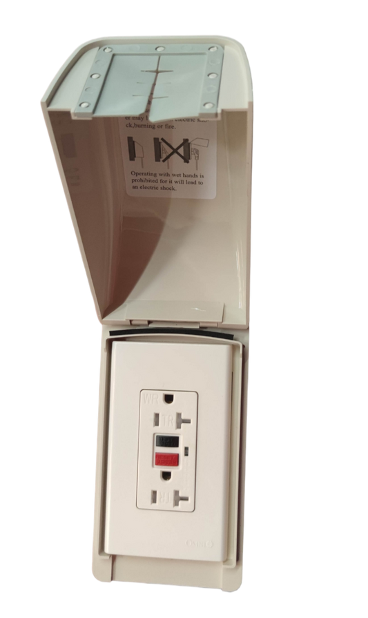 Omni Weatherproof 2 Gang Outlet GFCI with protective cover for outdoor electrical safety