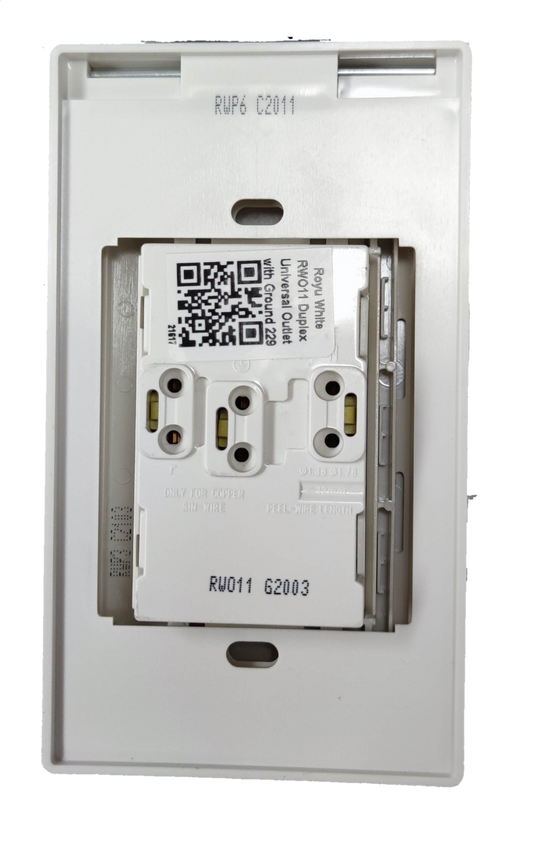 Royu Weatherproof Duplex Universal Outlet Wide Series white electrical power outlet with dual sockets