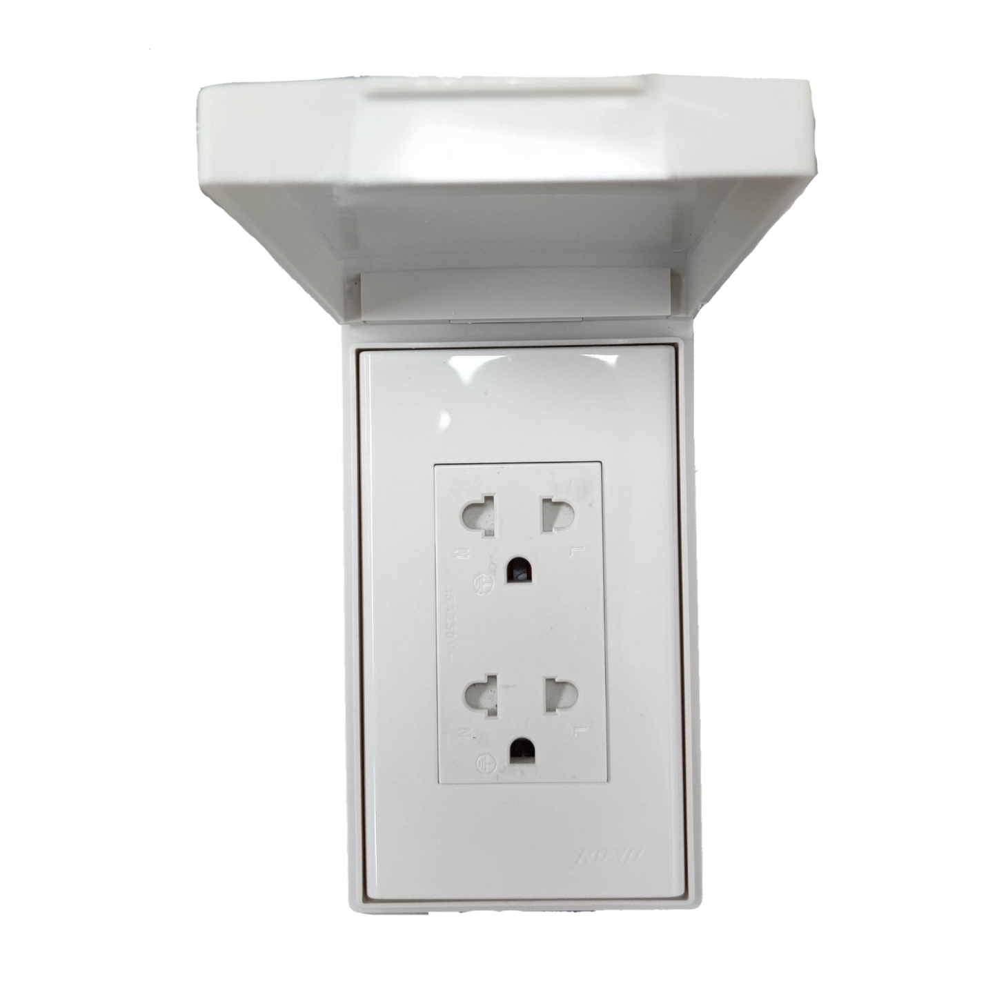 Royu Weatherproof Duplex Universal Outlet Wide Series white electrical outlet with protective cover