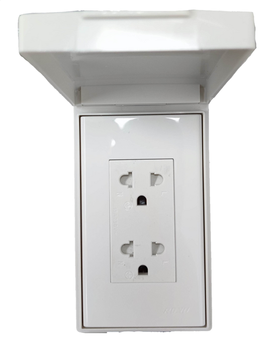 Royu Weatherproof Duplex Universal Outlet Wide Series white electrical outlet with protective cover