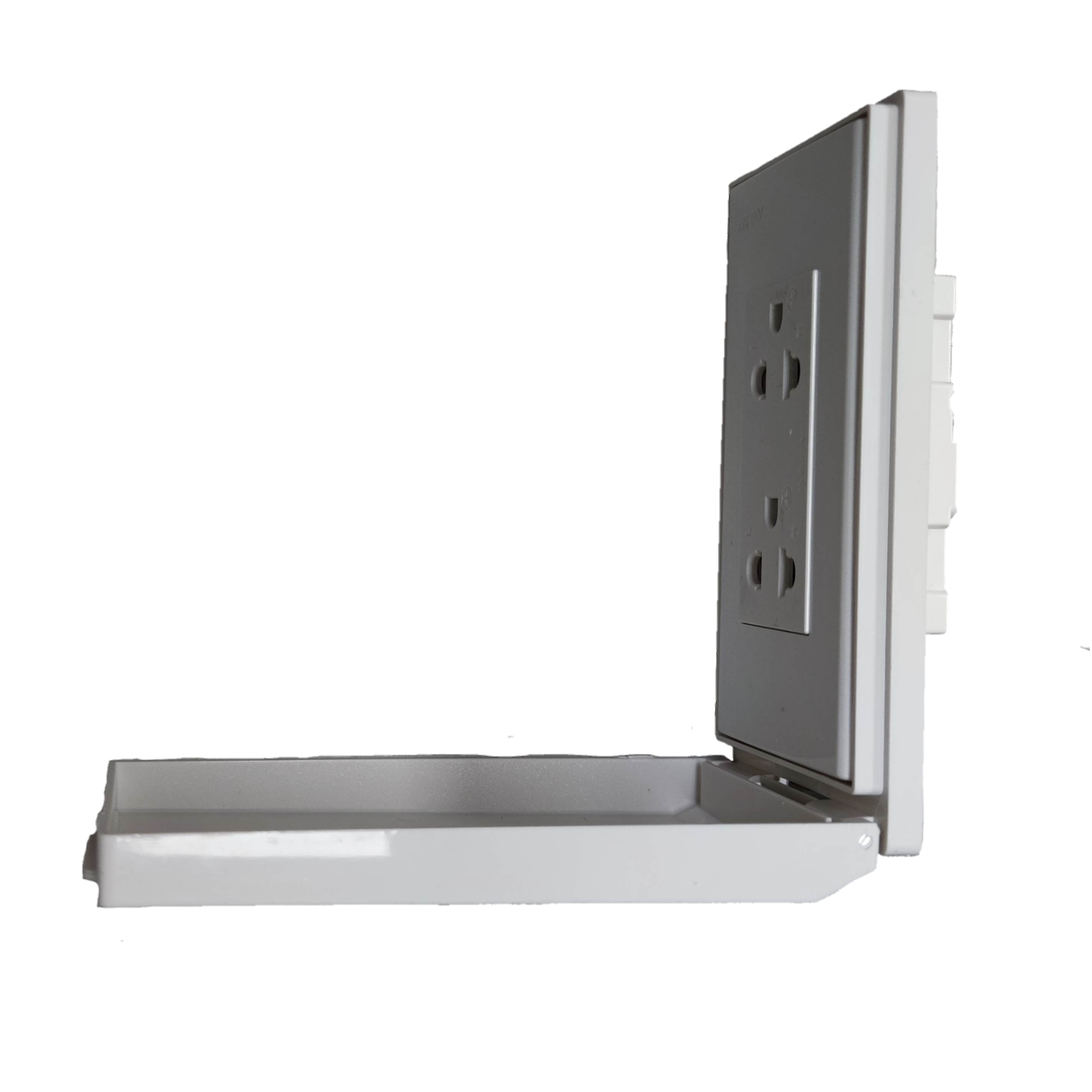 Royu Weatherproof Duplex Universal Outlet Wide Series with protective cover in open position