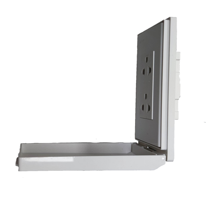 Royu Weatherproof Duplex Universal Outlet Wide Series with protective cover in open position