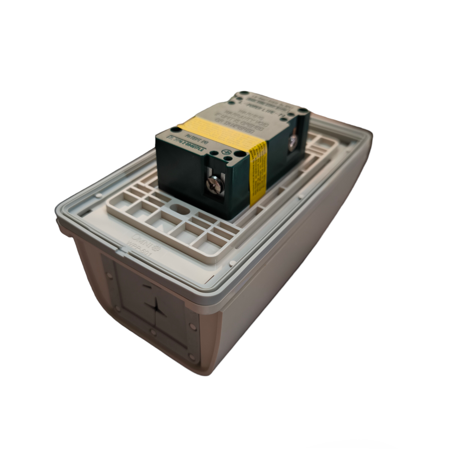 Omni Weatherproof GFCI Duplex Outlet 20A 250V in protective casing for outdoor power safety