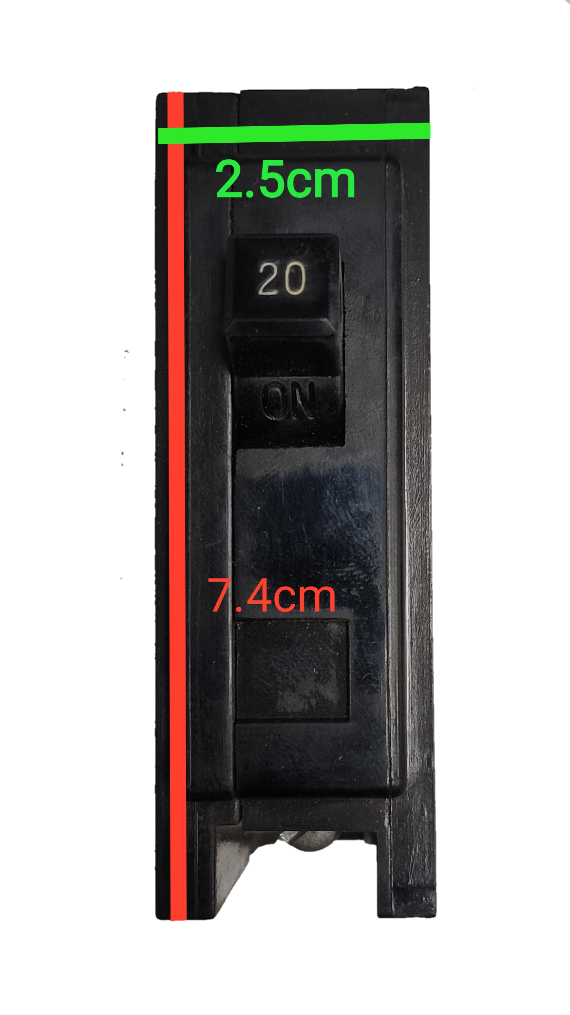 Westinghouse 20A 1 Pole Circuit Breaker Plug-in electrical component with dimensions 7.4 by 2.5 cm