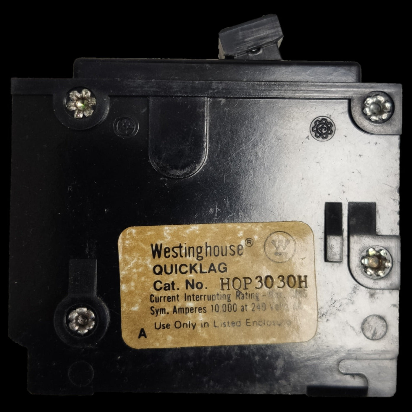 Westinghouse 30A 3 Pole 3 Phase Circuit Breaker Plug-in black electrical component with label