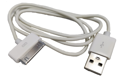 White 30 pin to USB charger cord for connecting devices and charging