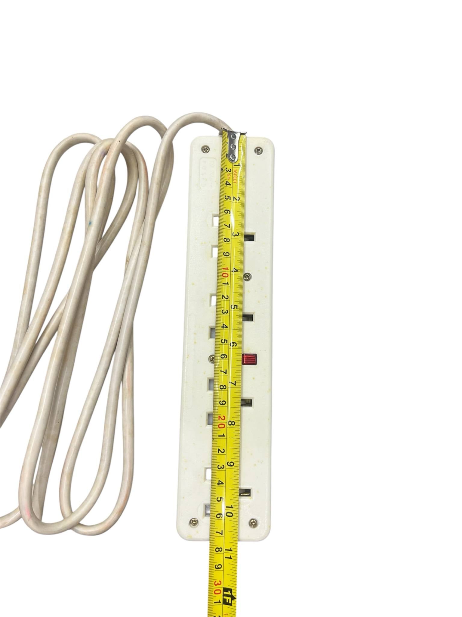 White 4 gang extension cord 220V power strip with measuring tape and long cord