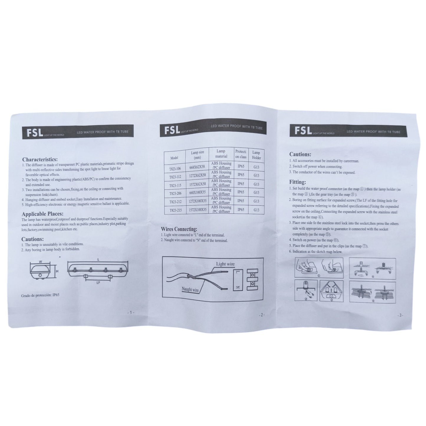 FSL LED Weather-Proof Lamp T8 18W 180-265V Daylight 664mm x 108mm x 63mm Lm1050 WPT823-206