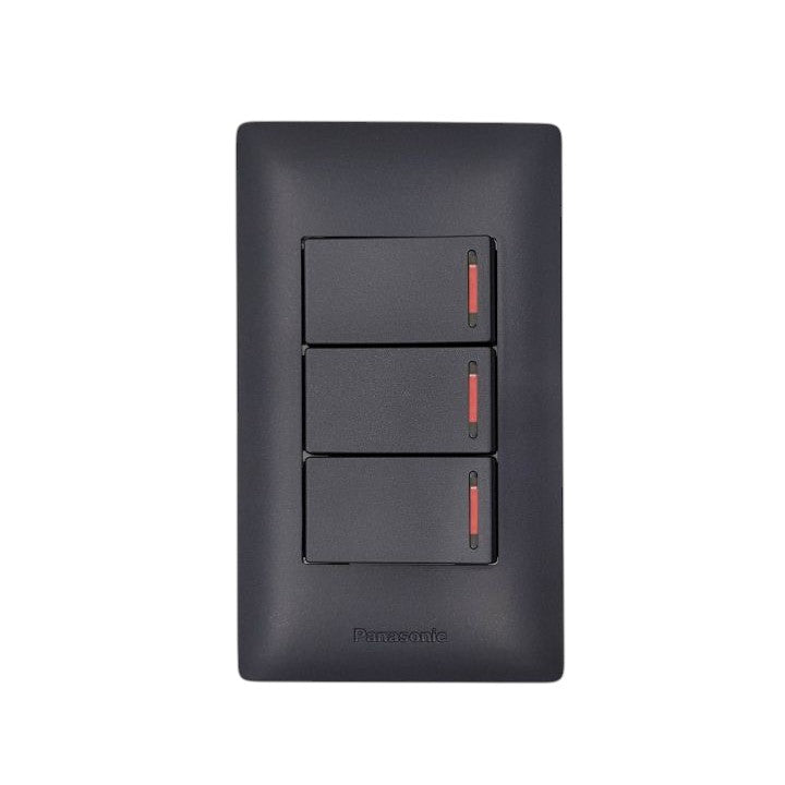 Panasonic Illuminated 3 Gang 3 Way Switch 3 Device Slim Art Series Metallic Black WSAG6803MB-1/3XWSAG5572MB-5