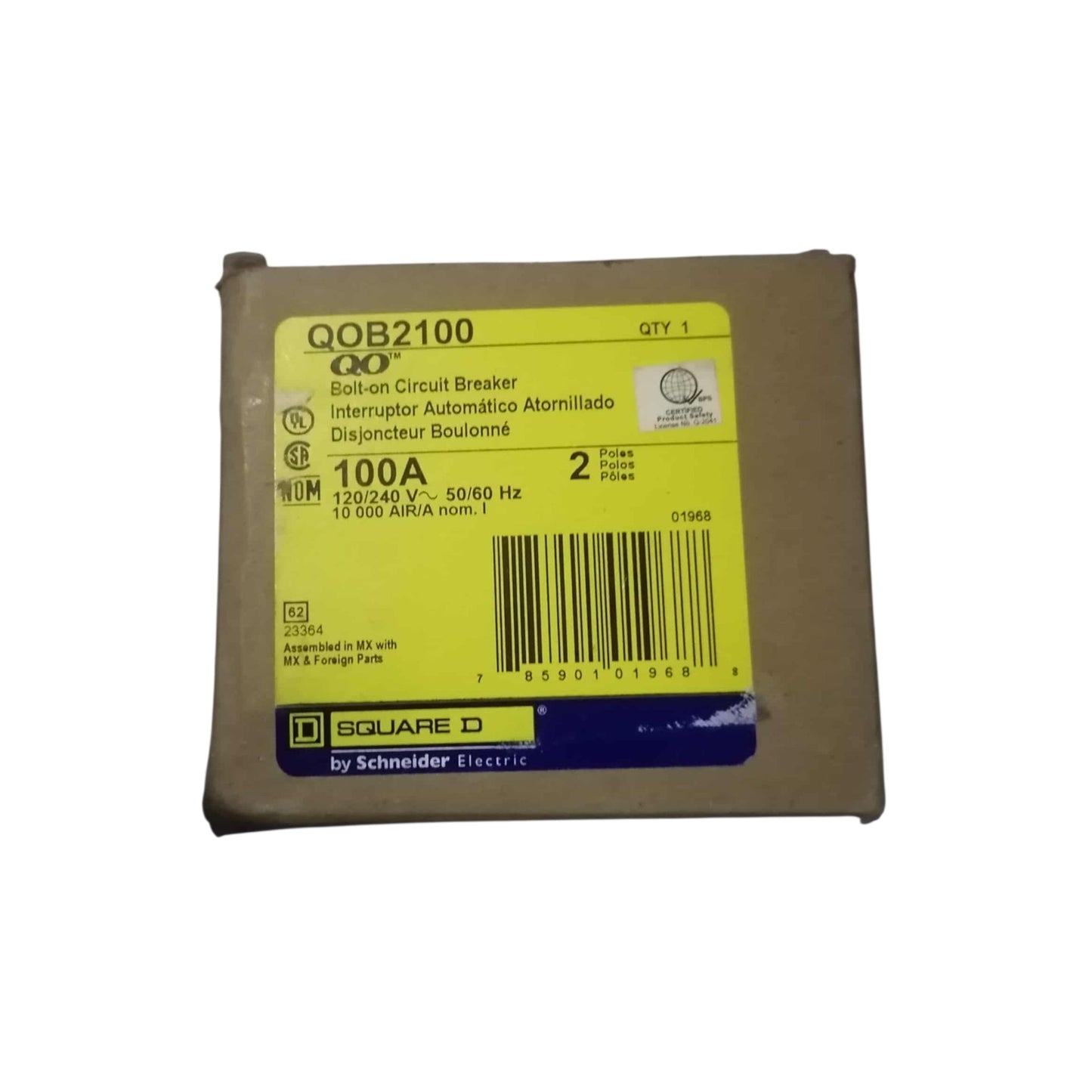 Square D 100A 2Pole 10KAIC 220V Bolt On Circuit Breaker SE-QOB2100